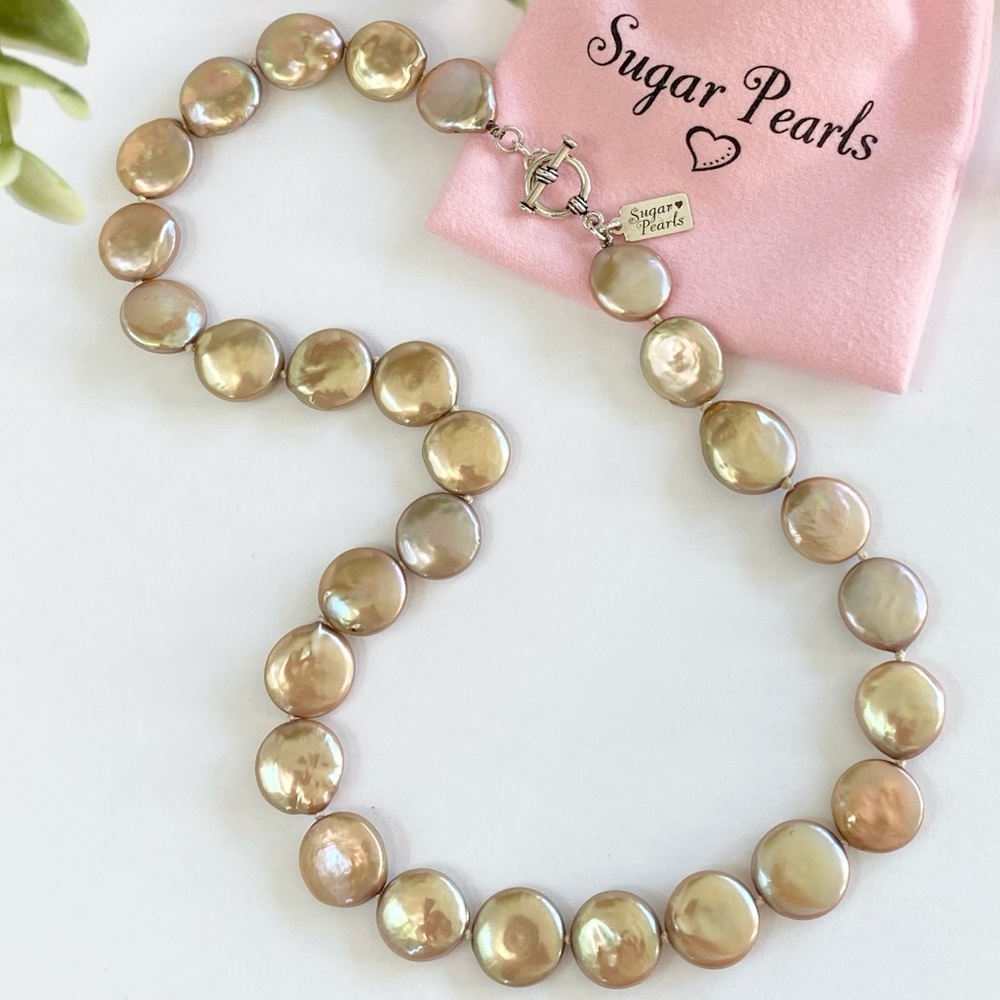 Gold Champagne Coin Pearl Necklace - Picture 1 of 5